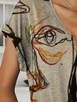 Abstract Pattern Graffiti Vneck Button Short Sleeve TShirt
