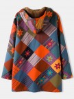 Vintage Plaid Floral Print Zipper Pocket Long Sleeve Casual Coat