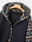 Vintage Print Patchwork Hooded Coat With Pocket