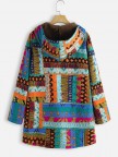 Vintage Print Quilted Fleece Pockets Zipper Coat