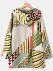 Geometric Print Long Sleeve Zipper Hooded Coat With Pocket