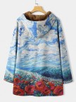 Landscape Prints Long Sleevs Hooded Zipper Casual Warm Coats