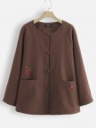 Vintage Embroidered Warm Fleece Frog Button Winter Coat