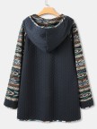 Vintage Print Patchwork Hooded Coat With Pocket