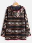 Ethnic Print Patchwork Long Sleeve Hooded Jacket