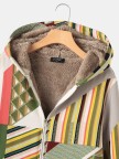 Geometric Print Long Sleeve Zipper Hooded Coat With Pocket