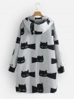 Cartoon Cat Print Long Sleeve Hooded Coat