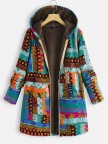 Vintage Print Quilted Fleece Pockets Zipper Coat
