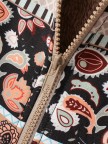 Vintage Print Zipper Front Hooded Long Sleeve Coat