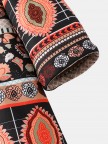 Vintage Print Zipper Front Hooded Long Sleeve Coat