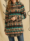 Vintage Ethnic Pattern Print Pocket Hooded Casual Coat