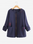 Vintage Embroidered Warm Fleece Frog Button Winter Coat