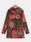 Thick Ethnic Print Long Sleeve Hooded Vintage Coat