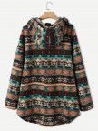 Vintage Ethnic Pattern Print Pocket Hooded Casual Coat
