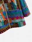 Vintage Print Quilted Fleece Pockets Zipper Coat