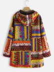 Vintage Print Quilted Fleece Pockets Zipper Coat