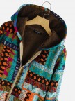 Vintage Print Quilted Fleece Pockets Zipper Coat