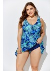 BLUE NOSTALGIA CUP SIZED TIE FRONT UNDERWIRE SWIMDRESS and Shorts