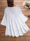 Jacquard Pleated Lace Hollow Out Vneck Plus Size Blouse
