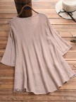 Jacquard Pleated Lace Hollow Out Vneck Plus Size Blouse