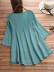 Jacquard Pleated Lace Hollow Out Vneck Plus Size Blouse