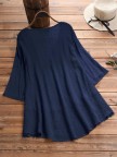 Jacquard Pleated Lace Hollow Out Vneck Plus Size Blouse