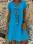 Casual CottonBlend VNeck Short Sleeve Dresses