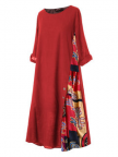 Patchwork Print Button Casual Plus Size Dress