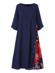 Patchwork Print Button Casual Plus Size Dress