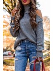 Turtleneck Dew Shoulder Grey Sweater