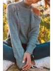Turtleneck Dew Shoulder Grey Sweater