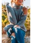 Turtleneck Dew Shoulder Grey Sweater