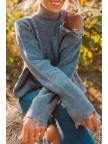 Turtleneck Dew Shoulder Grey Sweater