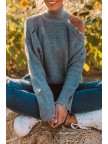 Turtleneck Dew Shoulder Grey Sweater
