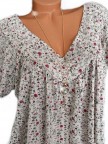 Print Floral Short Sleeve V Neck Blouse