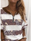 Print Leopard VNeck Long Sleeves Sweatshirt
