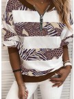 Print Leopard VNeck Long Sleeves Sweatshirt