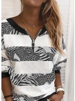 Print Leopard VNeck Long Sleeves Sweatshirt