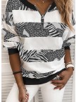 Print Leopard VNeck Long Sleeves Sweatshirt