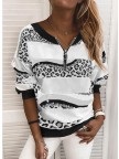 Print Leopard VNeck Long Sleeves Sweatshirt