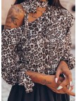 Leopard OneShoulder Long Sleeves Casual Blouses