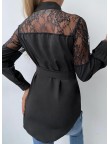 Solid Lace Stand collar Long Sleeves Button Up Casual Blouses