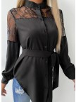 Solid Lace Stand collar Long Sleeves Button Up Casual Blouses