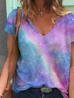 Purple Short Sleeve V Neck Casual Shirts & Tops