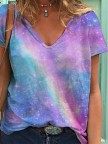 Purple Short Sleeve V Neck Casual Shirts & Tops