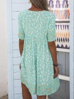 Lightgreen FloralPrint Half Sleeve Dresses