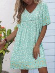 Lightgreen FloralPrint Half Sleeve Dresses