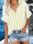 Cotton Buttoned Short Sleeve Striped Top