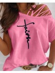 Print One Shoulder Laceup Cutout Tshirt16