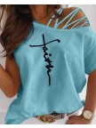 Print One Shoulder Laceup Cutout Tshirt16